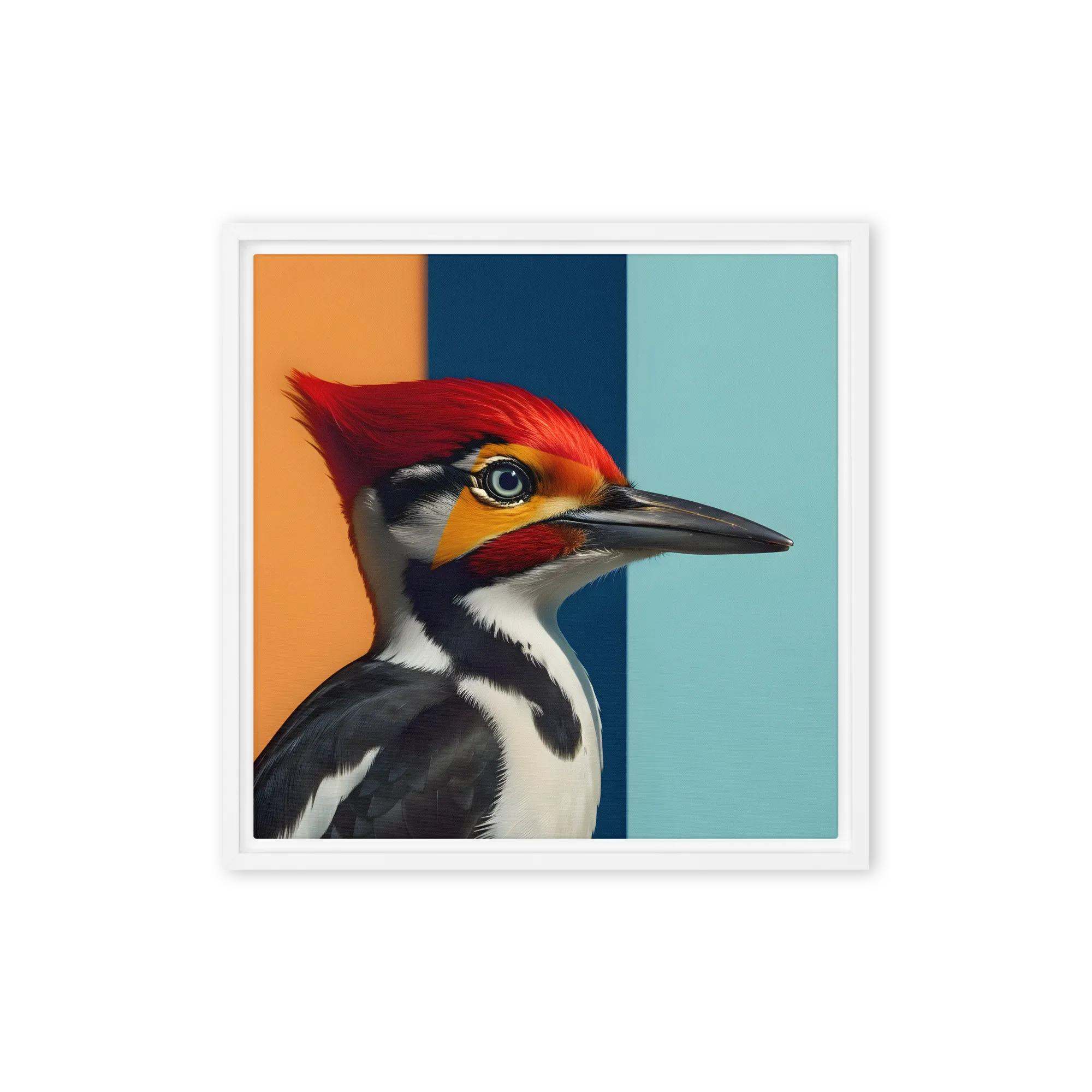 Geometric Woodpecker 
 Canvas with White Frame