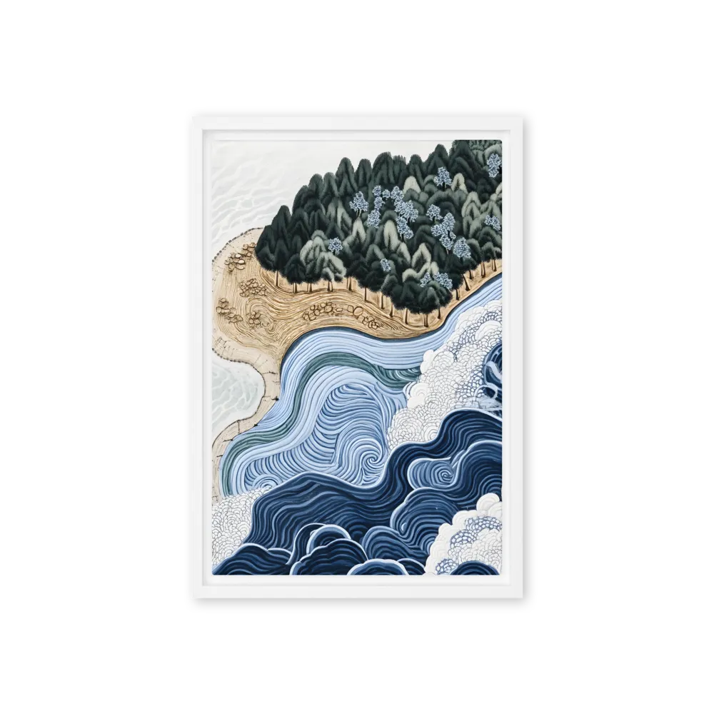 Oceanic Harmony: A Tranquil Landscape | Canvas with White Frame | 12″×18″