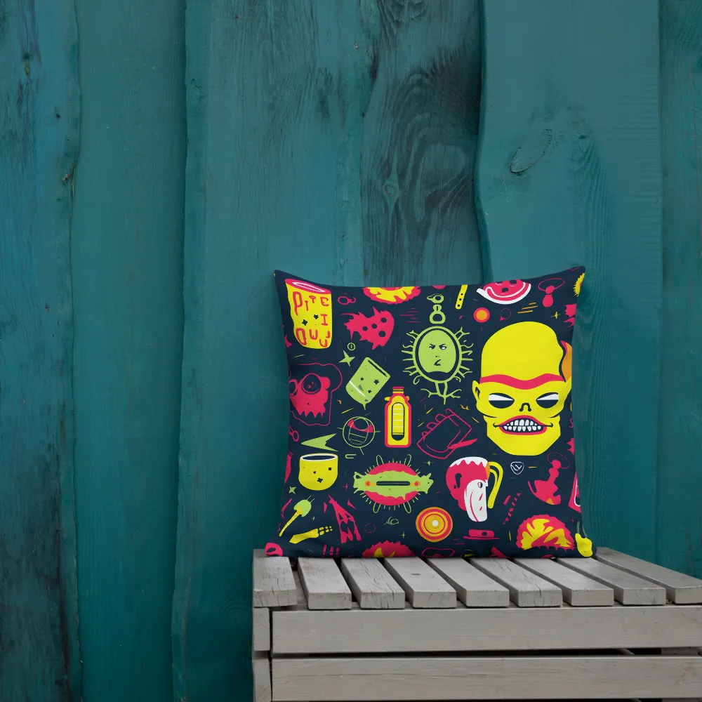 Neon Revelry: A Quirky Exploration of Modern Pop Art | Pillow | 18″×18″