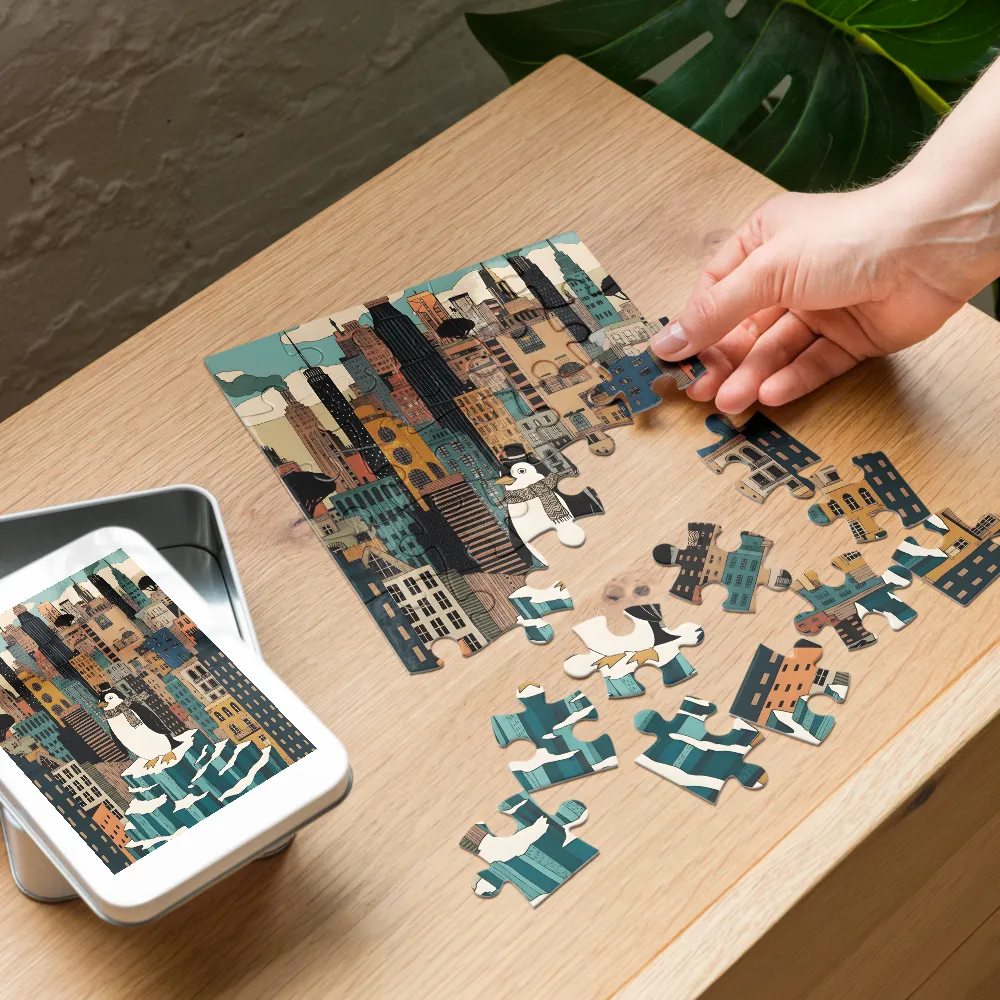 Urban Penguin 
 Jigsaw Puzzle in Tin Box