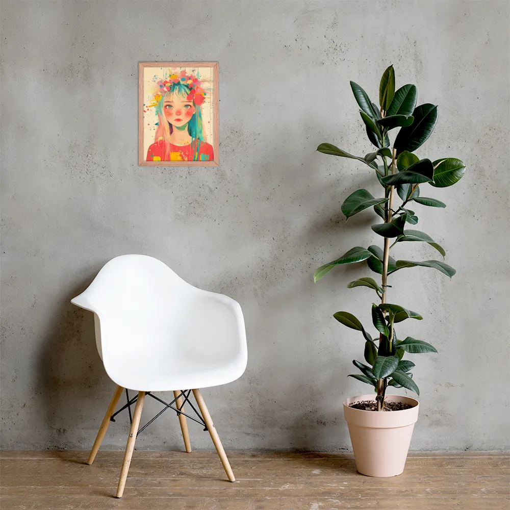 Whimsical Blossom | Poster with Red oak Frame | 12″×16″