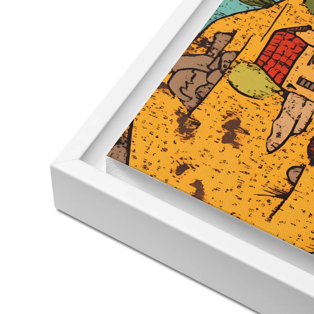 Whimsical Village Landscape | Canvas with White Frame | 16″×20″