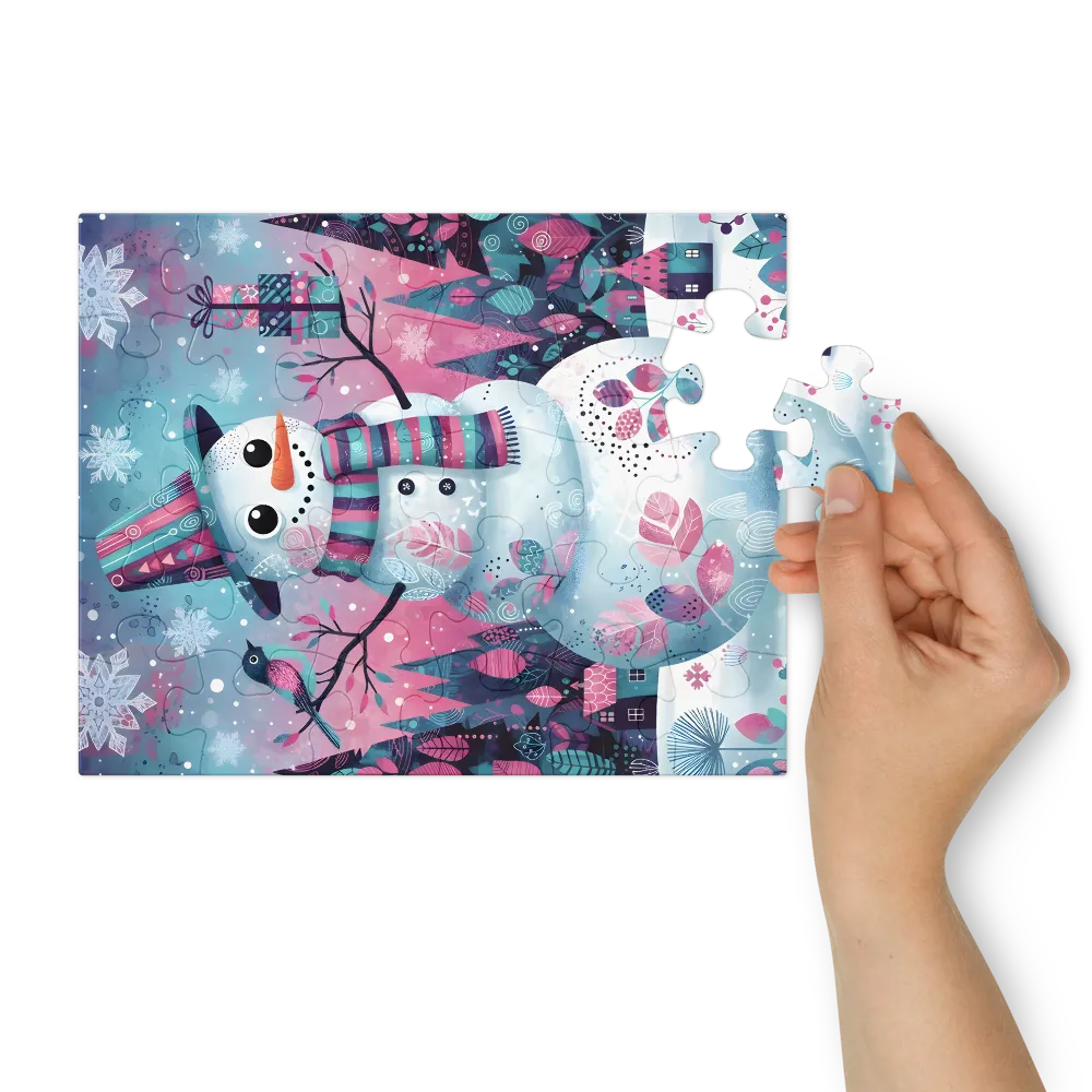 Winter Garden Snowman 
 Jigsaw Puzzle in Tin Box