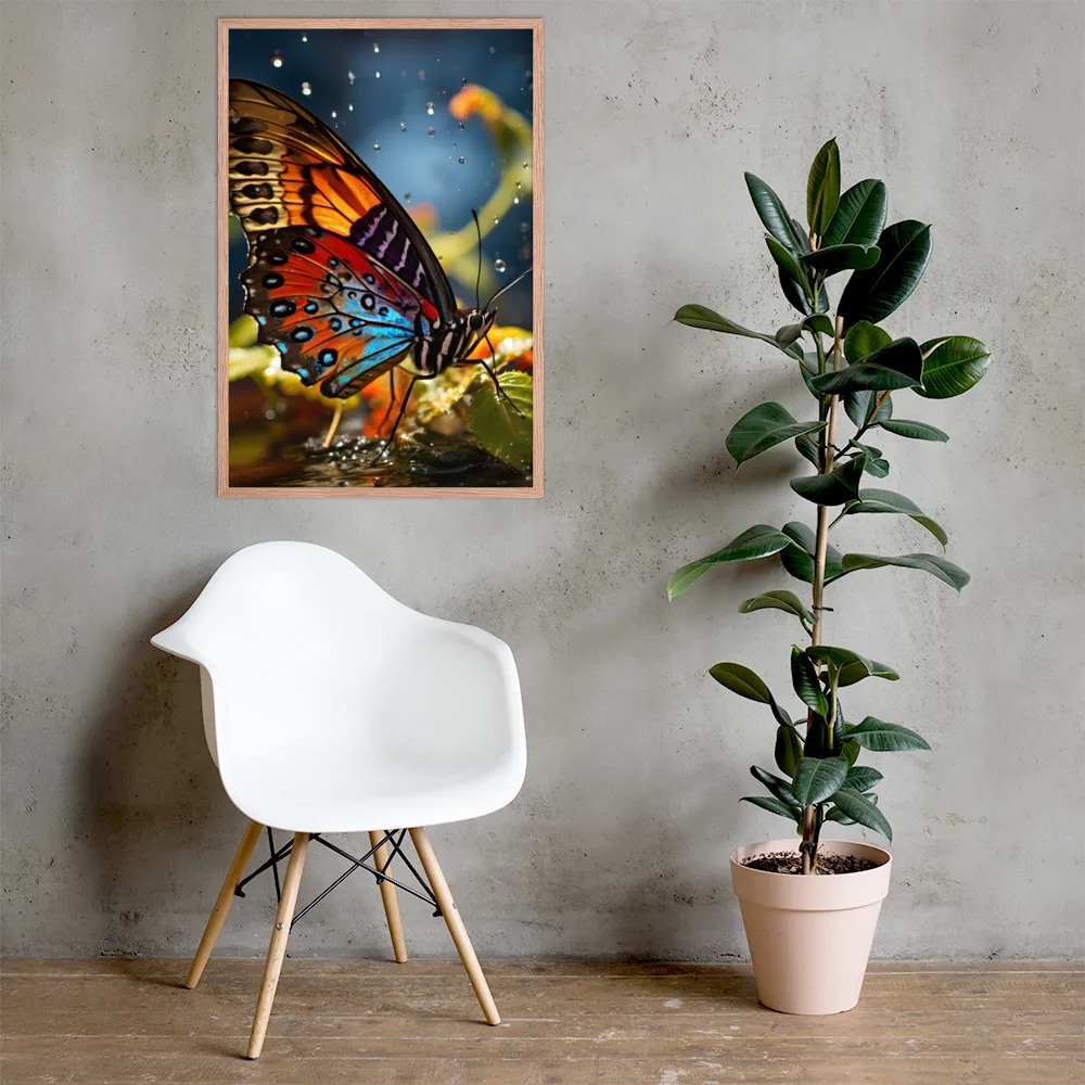 Dance of Colors: The Butterfly's Elegance | Poster with Red oak Frame | 24″×36″