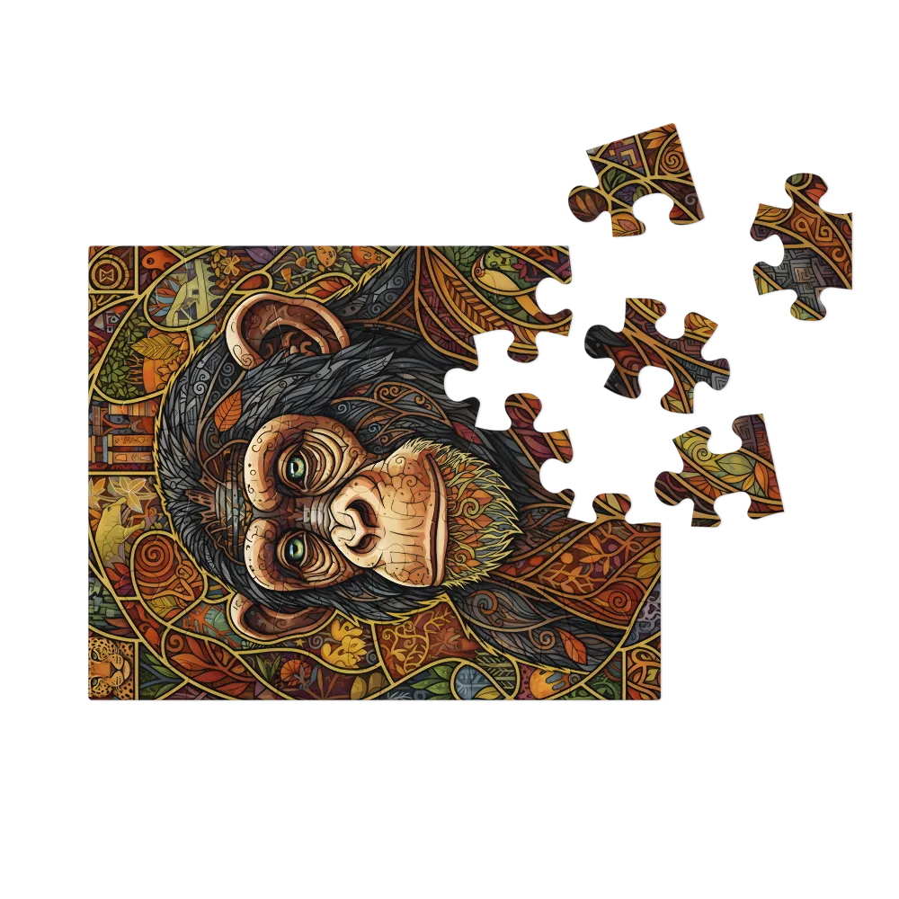 Stained-Glass Chimpanzee 
 Jigsaw Puzzle in Tin Box