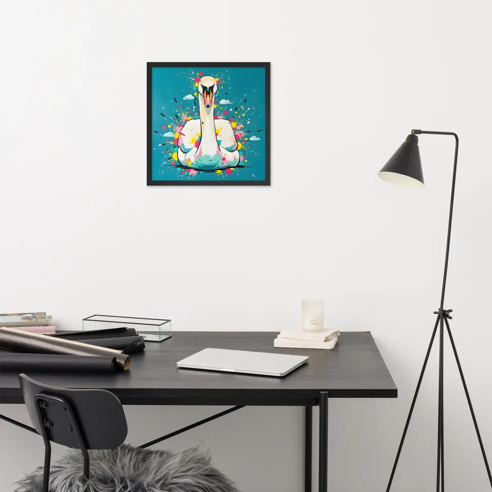 Swan Splash 
 Poster with Black Frame | 18″x 18″