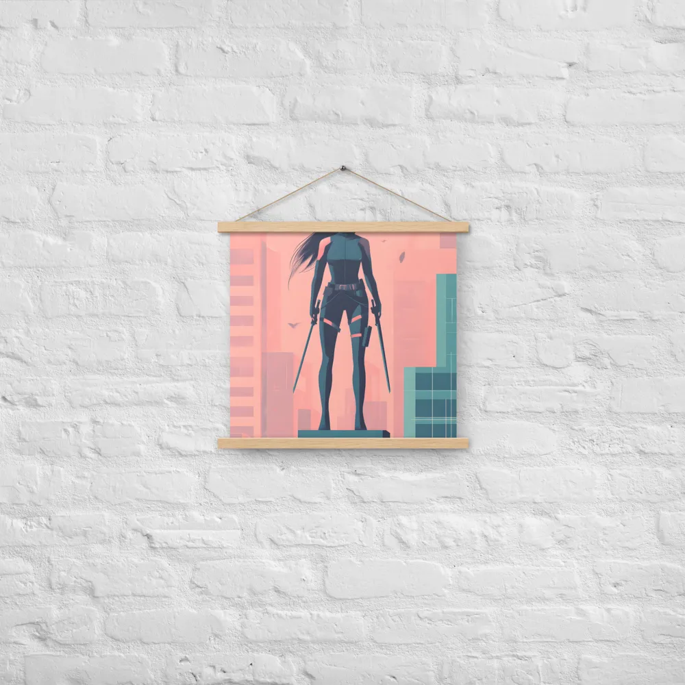 Urban Sentinel: A Warrior's Stand | Poster With Oak Wood Hanger | 18″×18″