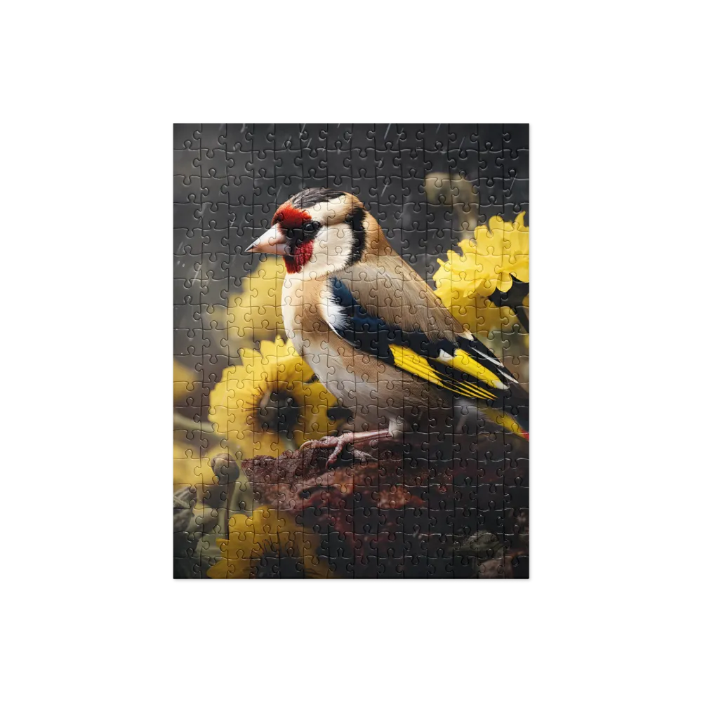 Harmony in Nature: A Goldfinch Amidst Blooms | Jigsaw Puzzle | 252 pieces