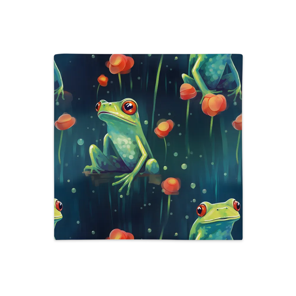 Playful Frogs in a Lush Pond | Pillow Case | 18″×18″