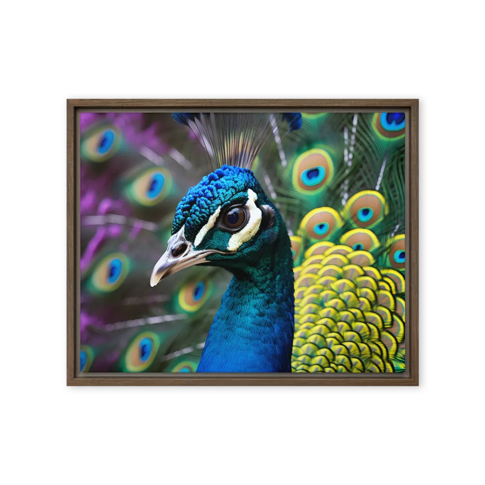 Regal Plumage: The Peacock's Splendor | Canvas with Brown Frame | 16″×20″