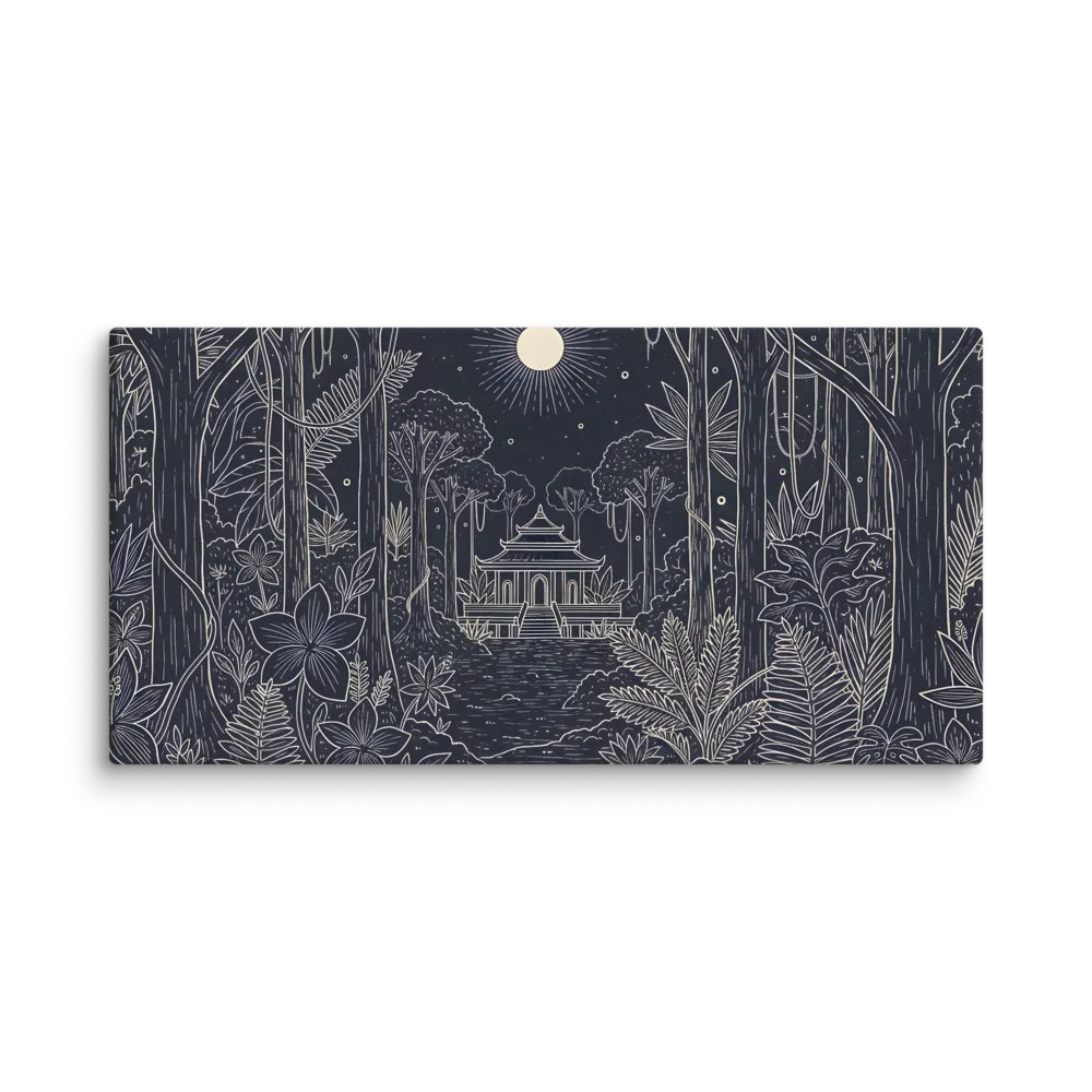 Moonlit Jungle Pagoda 
 Canvas | 16″x 32″