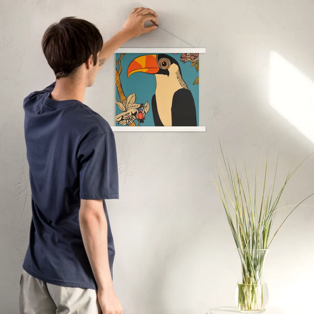 Tropical Majesty: The Toucan at Rest | Poster With White Wood Hanger | 14″×14″