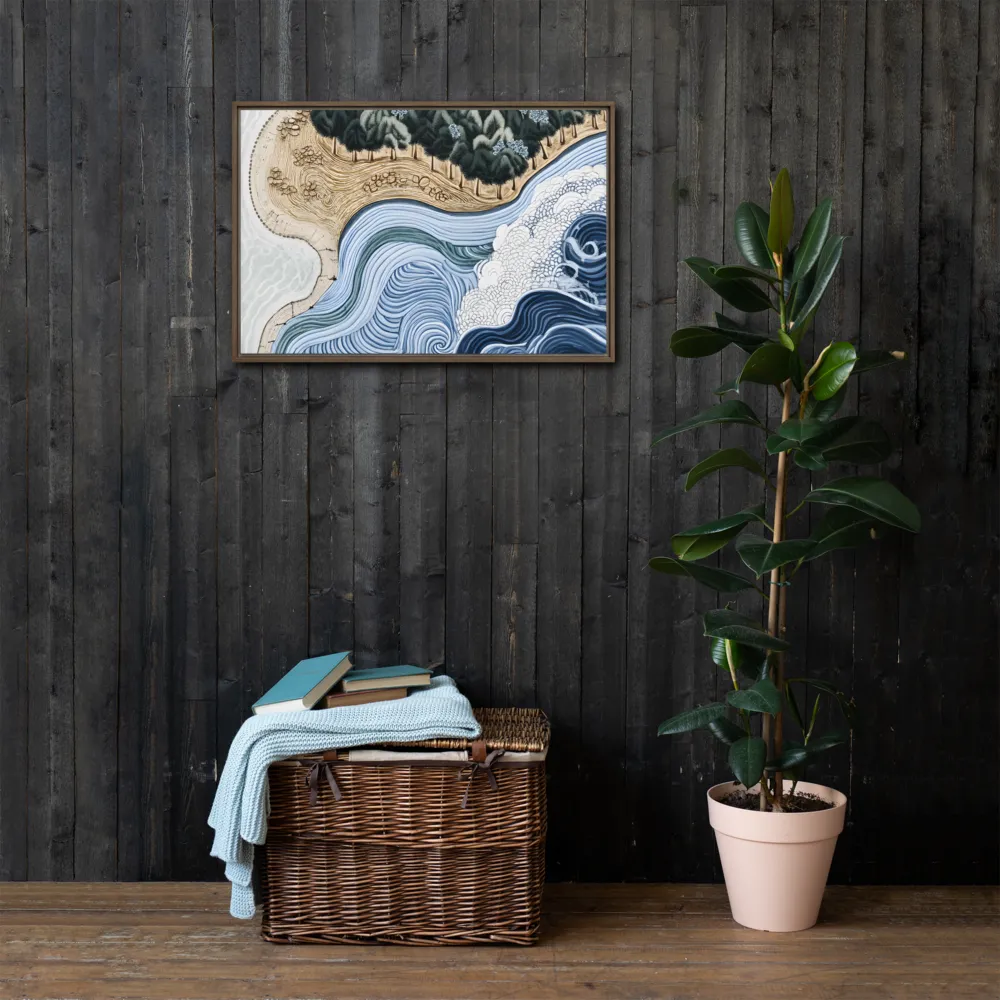 Oceanic Harmony: A Tranquil Landscape | Canvas with Brown Frame | 20″×30″