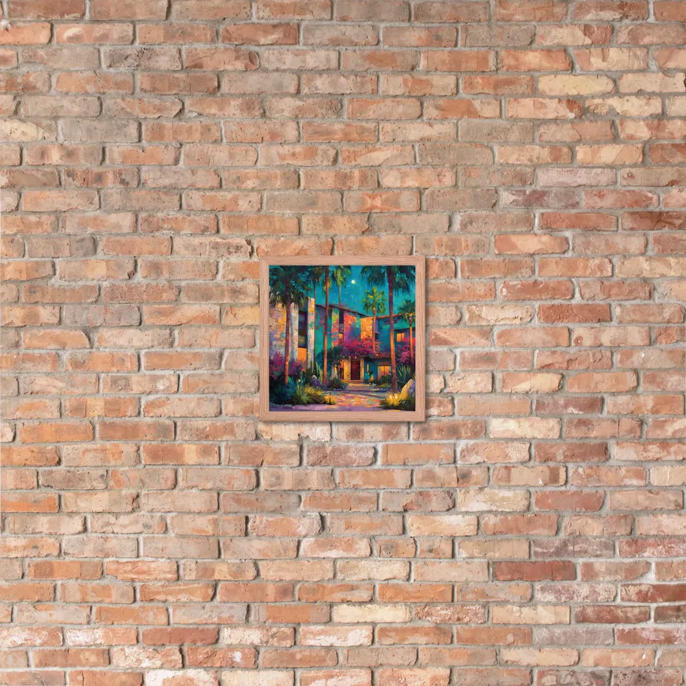 Moonlit Garden Courtyard 
 Poster with Red oak Frame | 12″x 12″