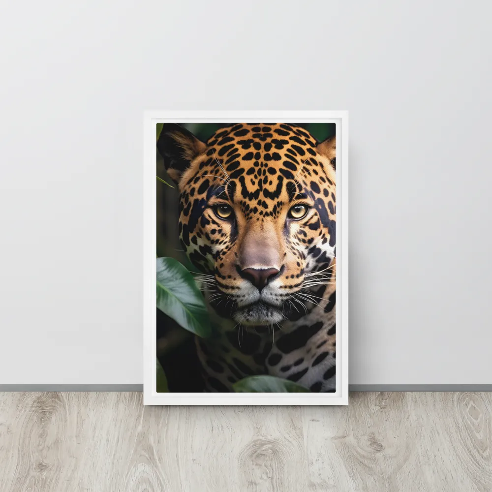 The Intensity of Nature: A Jaguar’s Gaze | Canvas with White Frame | 12″×18″