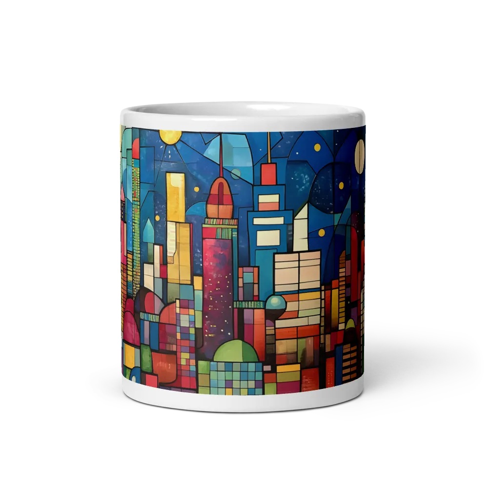 Geometric Harmony: A Vibrant Cityscape | Mug with White inside | 11 oz