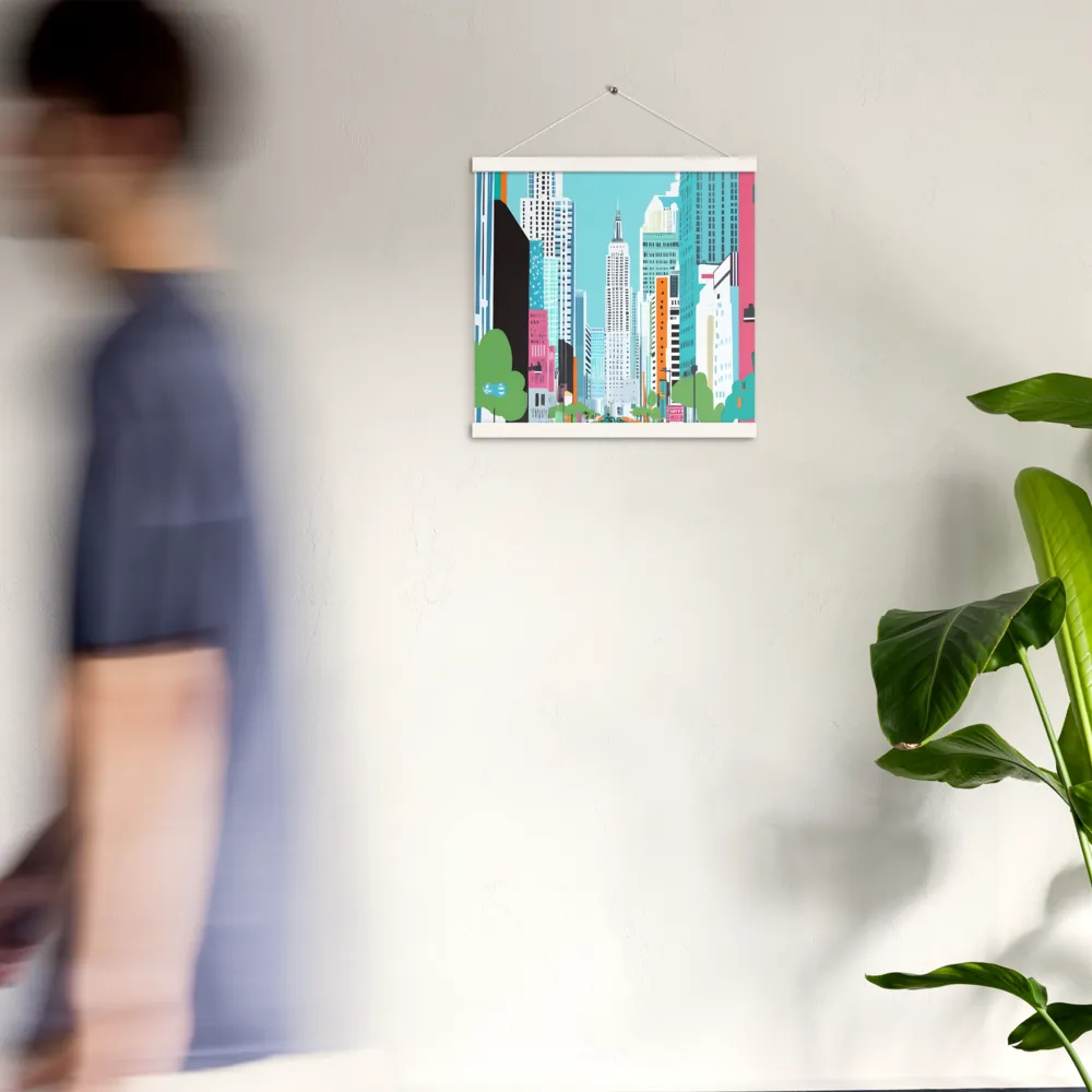 Urban Symphony: A Modern Cityscape | Poster With White Wood Hanger | 16″×16″