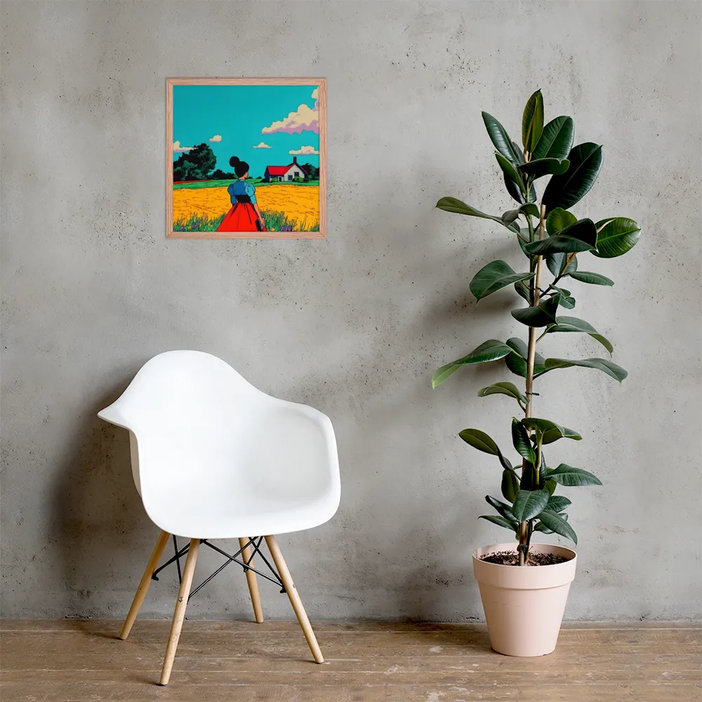 Whispers of a Sunlit Meadow | Poster with Red oak Frame | 18″×18″