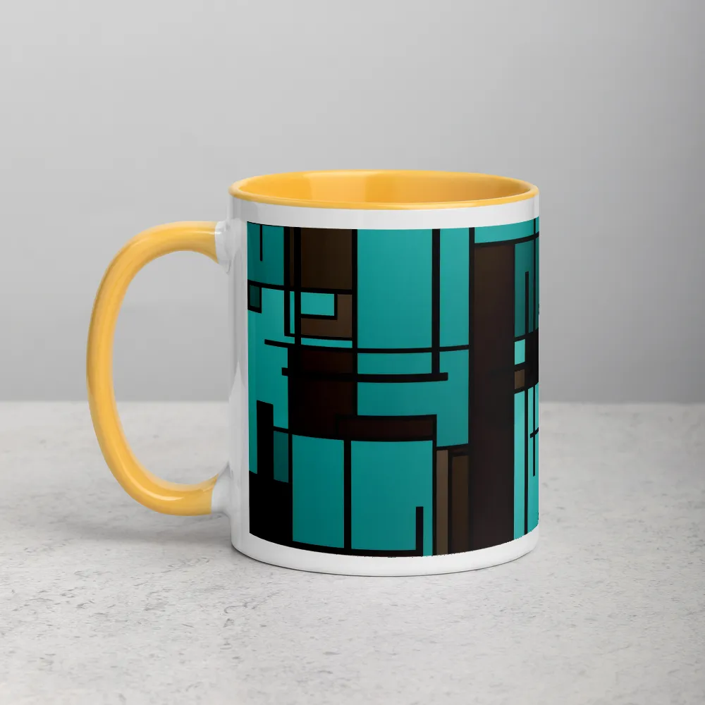 Abstract Geometric Pattern in Cyan and Brown | Mug