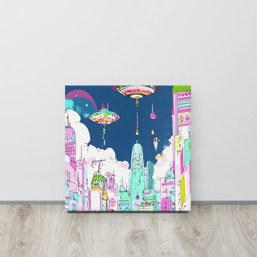 Futuristic Cityscape with Floating Structures | Canvas | 16″×16″