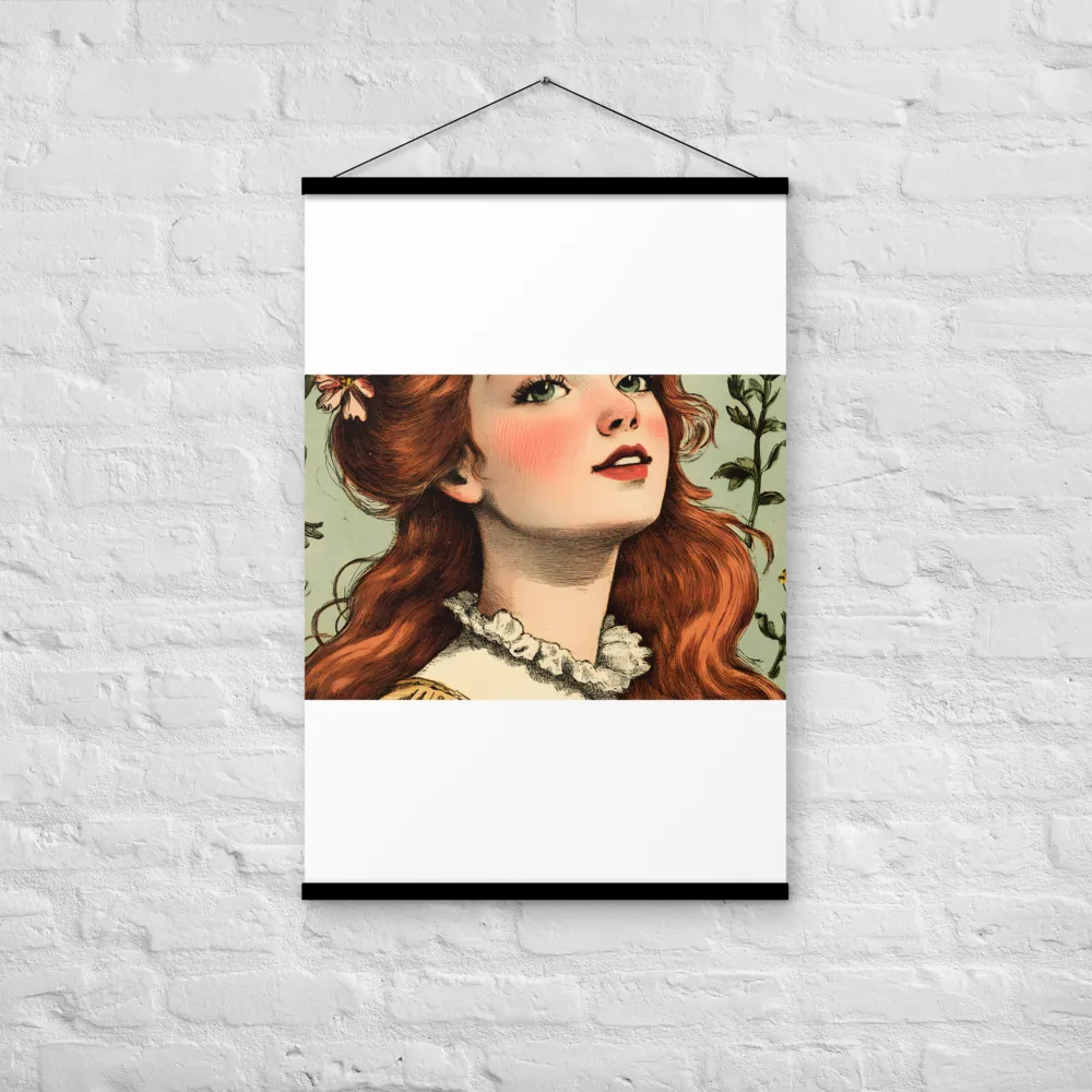 Whimsical Portrait of a Flower-Adorned Girl | Poster With Black Wood Hanger | 24″×36″