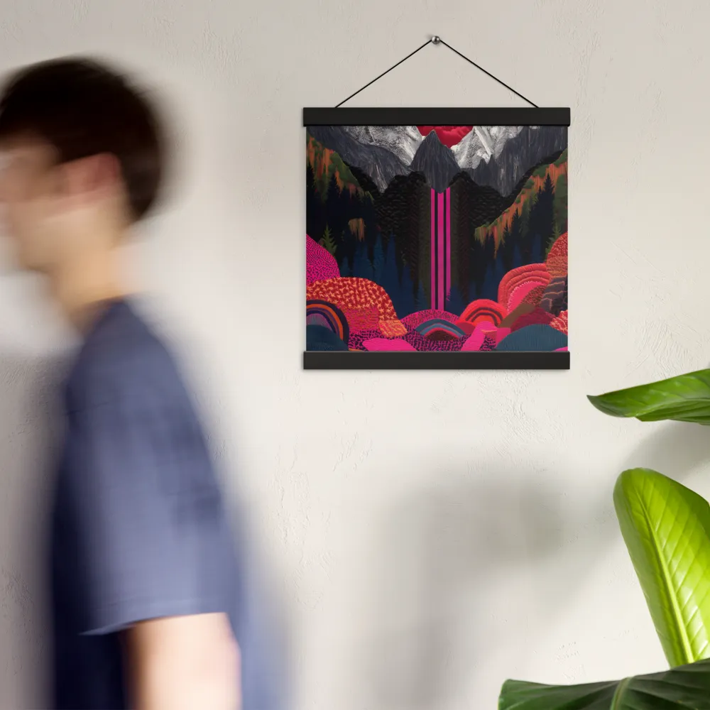 Ethereal Cascade: A Surreal Landscape | Poster With Black Wood Hanger | 12″×12″