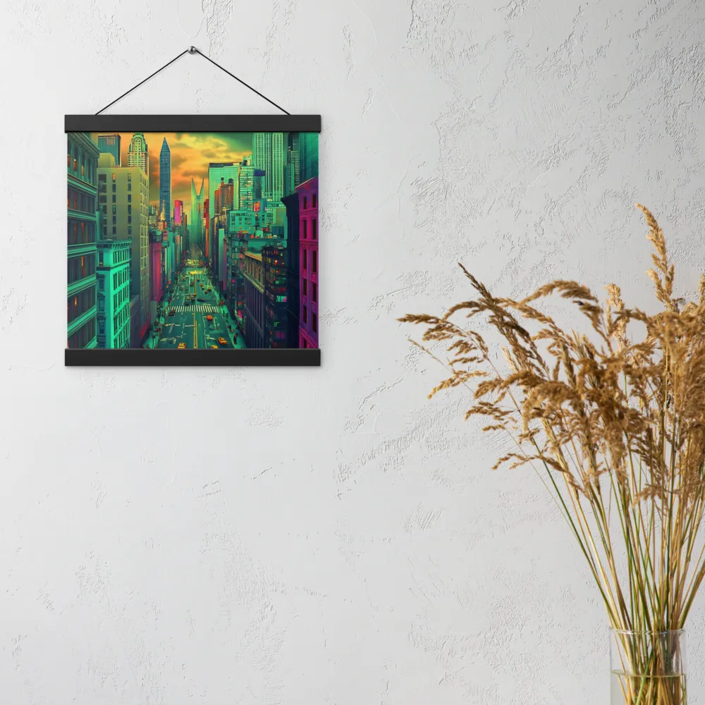 Urban Surrealism: Neon Dreams | Poster With Black Wood Hanger | 12″×12″