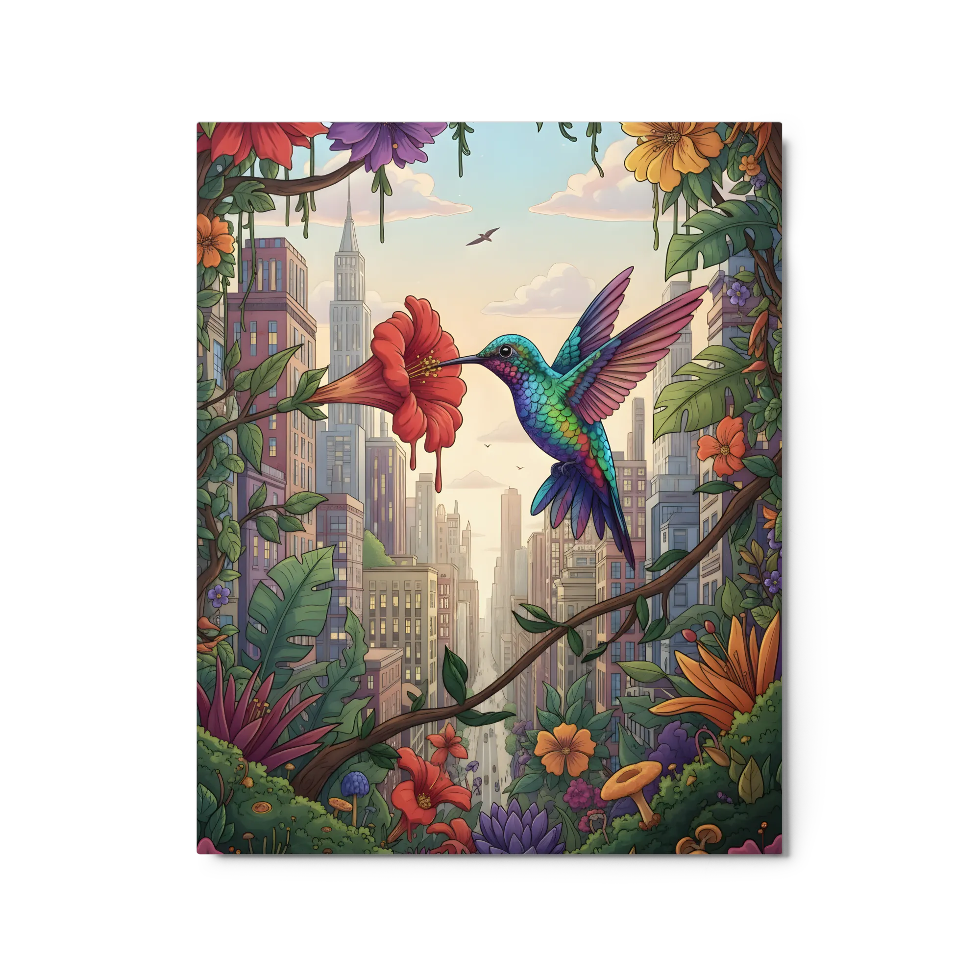 Urban Bloom: Hummingbird 
 Metal Print | 16″x 20″