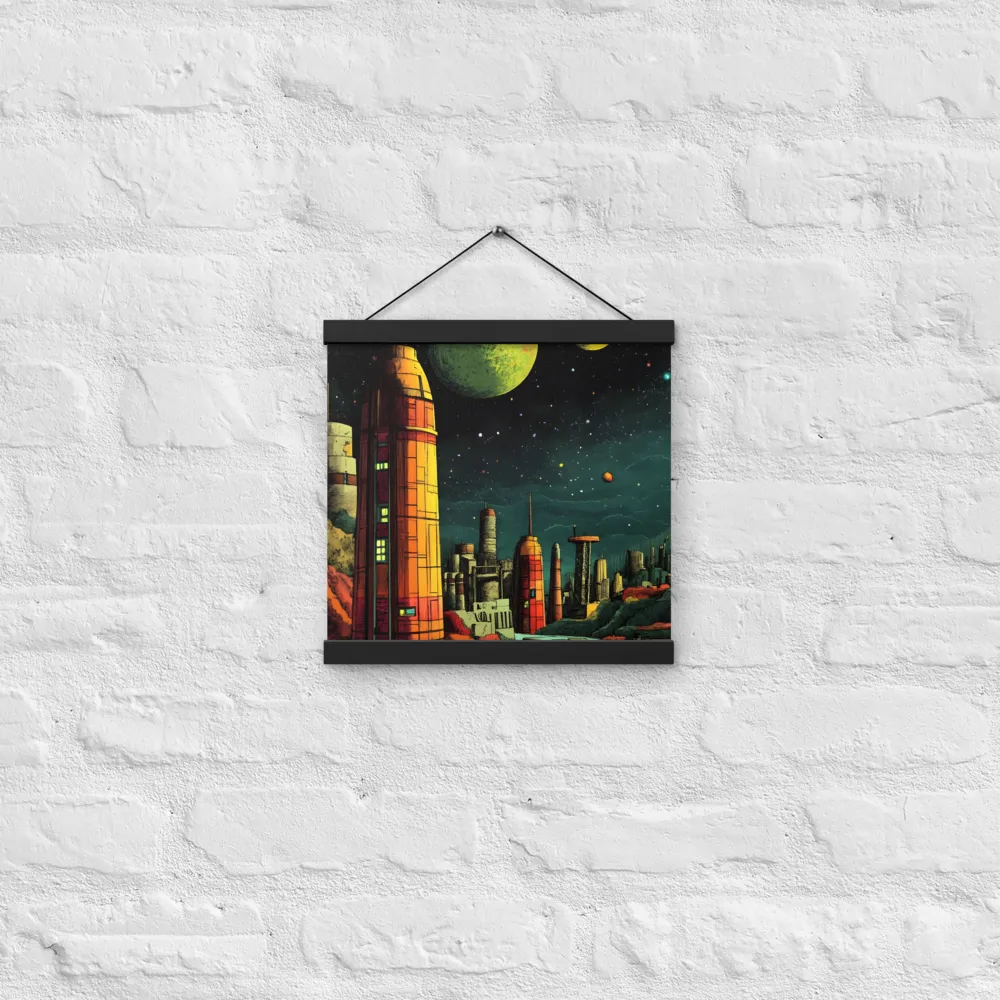 Cosmic Cityscape | Poster With Black Wood Hanger | 12″×12″