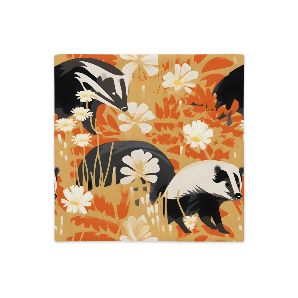 Whimsical Badgers in Bloom | Pillow Case | 18″×18″