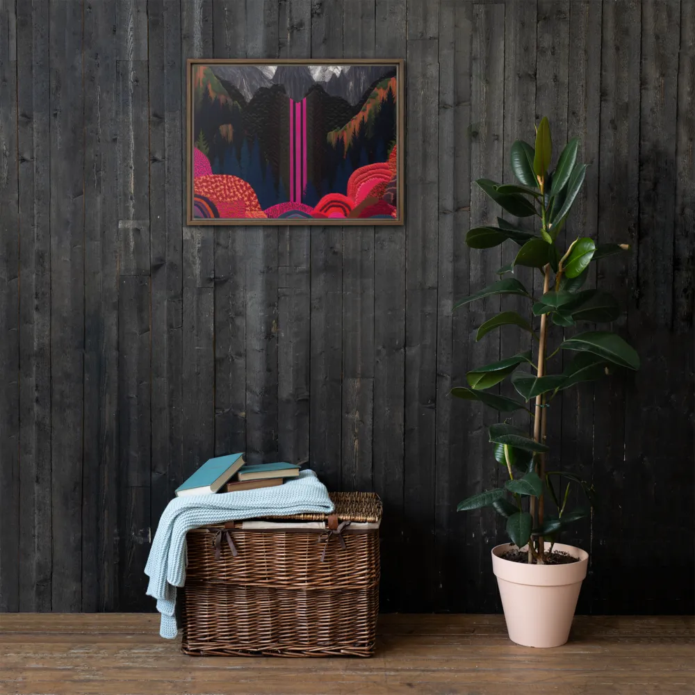 Ethereal Cascade: A Surreal Landscape | Canvas with Brown Frame | 18″×24″