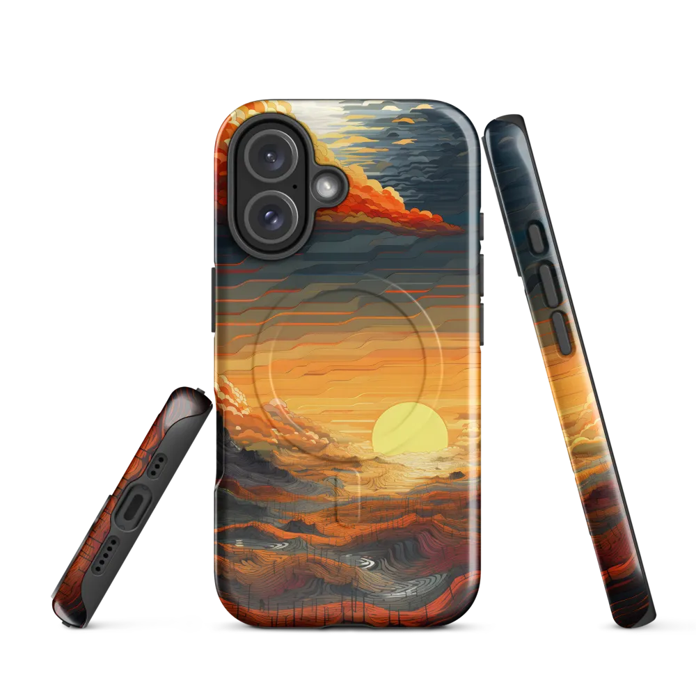 Ethereal Sunset: A Serene Landscape in Flowing Forms | Phone Case |  16 | MagSafe® Tough Case | Glossy
