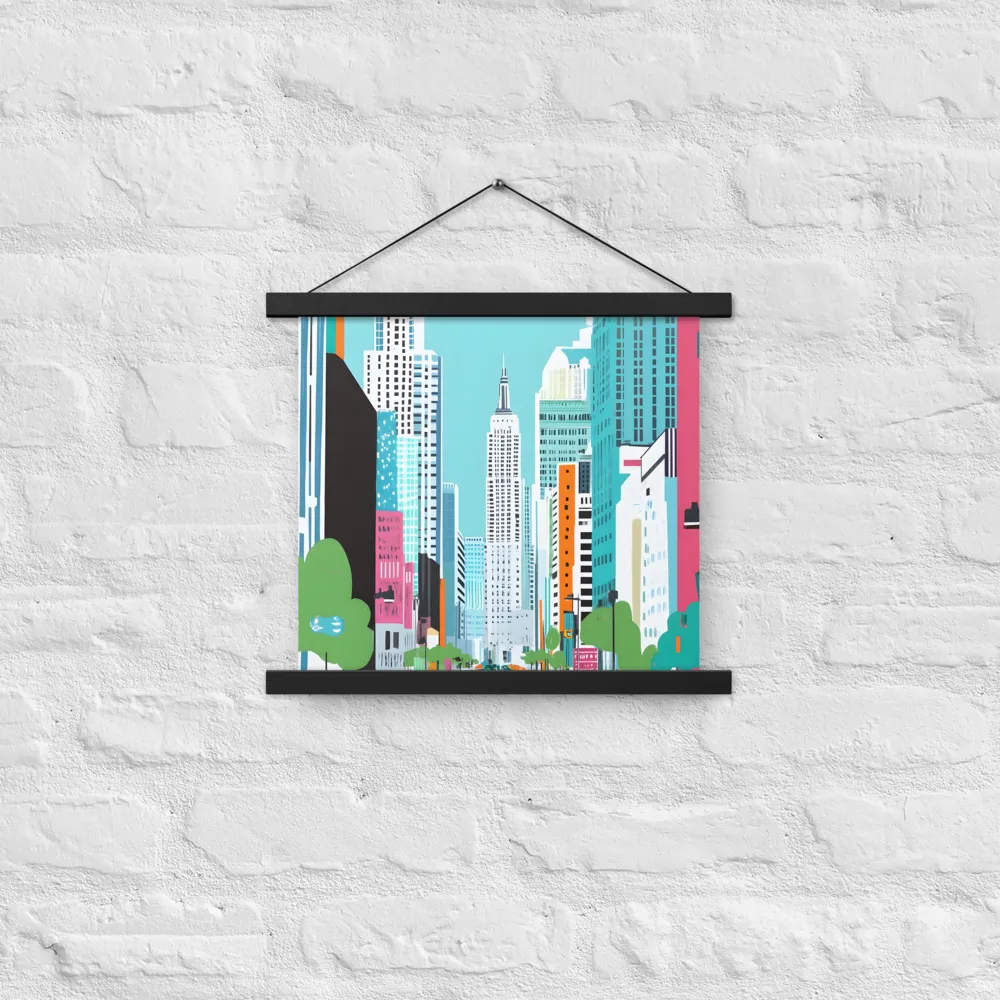 Urban Symphony: A Modern Cityscape | Poster With Black Wood Hanger | 14″×14″