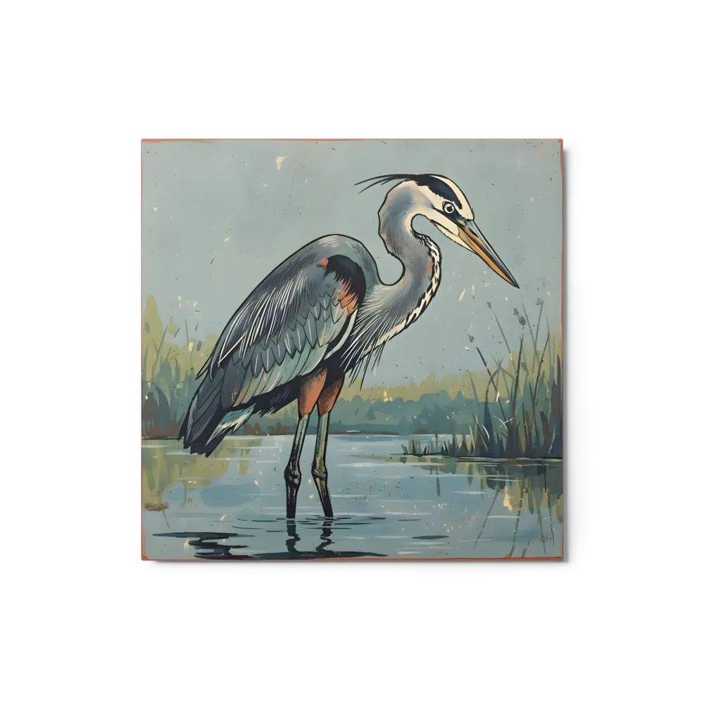 Heron in the Marsh 
 Metal Print | 12″x 12″