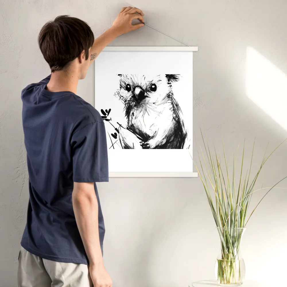 Whimsical Koala in Ink | Poster With White Wood Hanger | 18″×24″