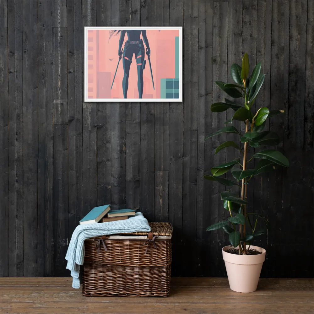 Urban Sentinel: A Warrior's Stand | Canvas with White Frame | 18″×24″