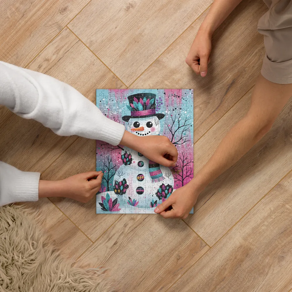 Pink & Teal Snowman 
 Jigsaw Puzzle