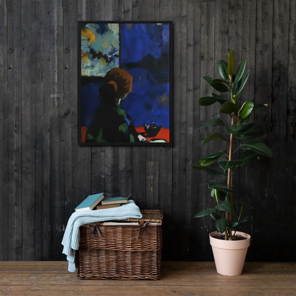Contemplation Under the Night Sky | Canvas with Black Frame | 24″×32″