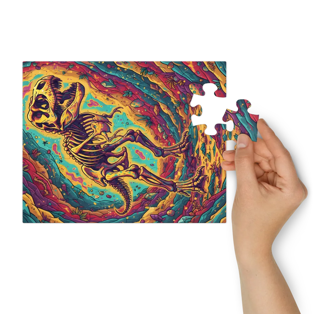 Psychedelic T. Rex Skeleton 
 Jigsaw Puzzle in Tin Box