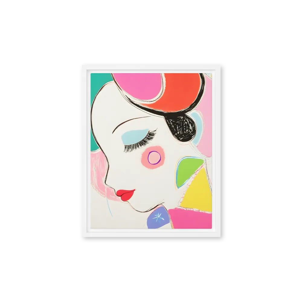 Whimsical Portrait in Colorful Abstraction | Canvas with White Frame | 11″×14″