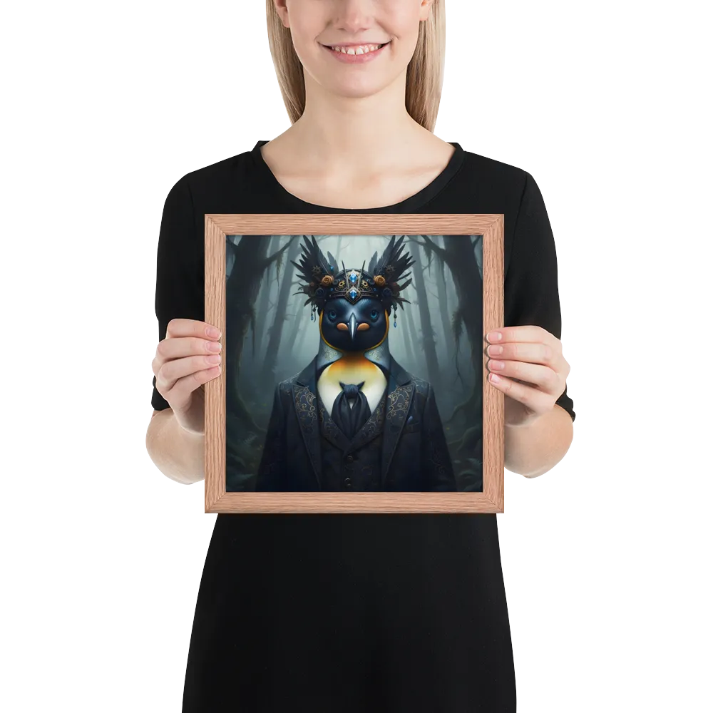 Regal Penguin 
 Poster with Red oak Frame | 10″x 10″