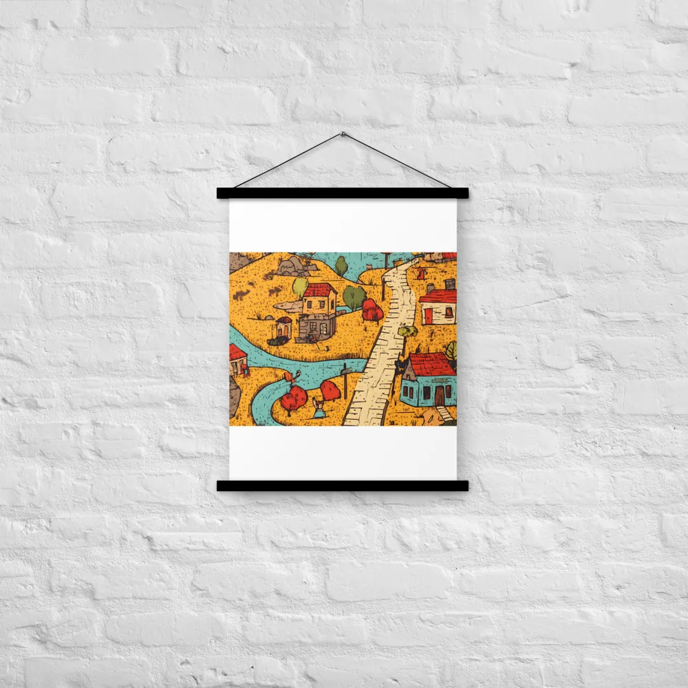 Whimsical Village Landscape | Poster With Black Wood Hanger | 18″×24″
