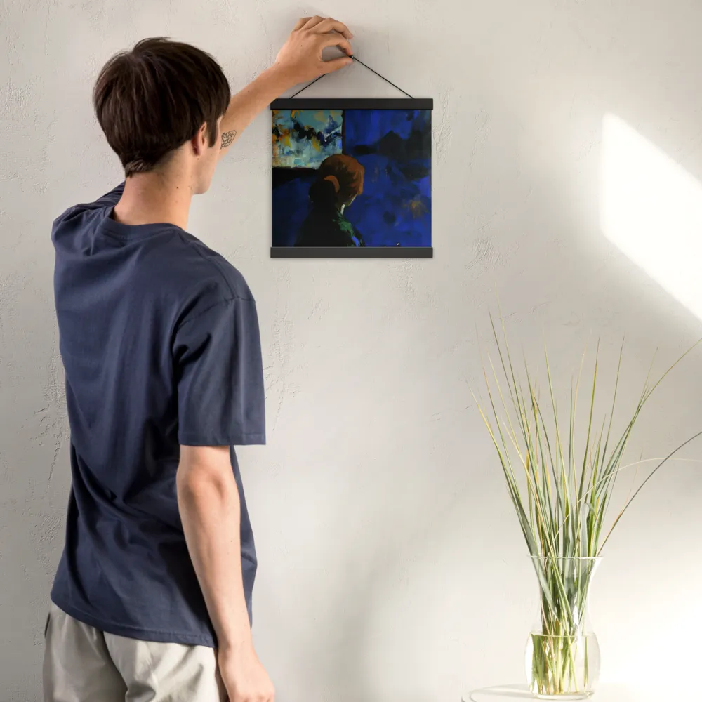 Contemplation Under the Night Sky | Poster With Black Wood Hanger | 12″×12″