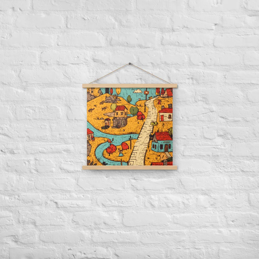 Whimsical Village Landscape | Poster With Oak Wood Hanger | 18″×18″