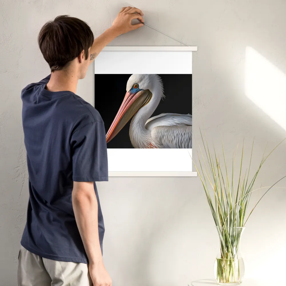 Elegance in White: The Pelican | Poster With White Wood Hanger | 18″×24″