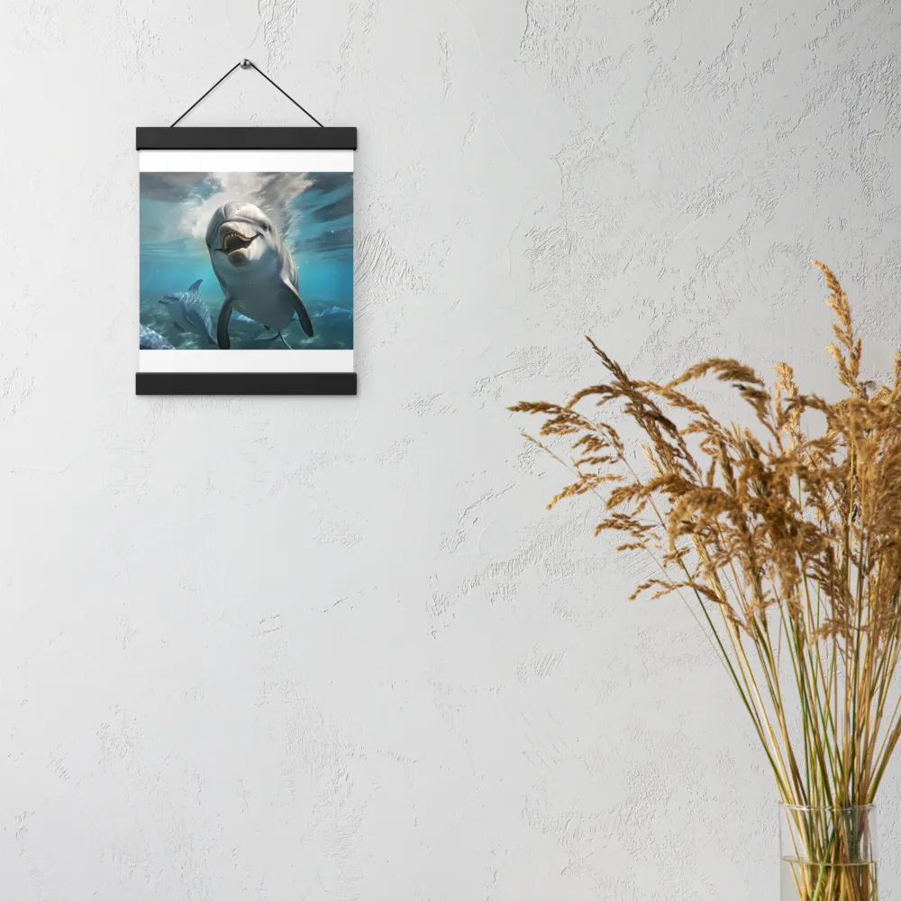 Beneath the Waves: A Dolphin's Dance | Poster With Black Wood Hanger | 8″×10″