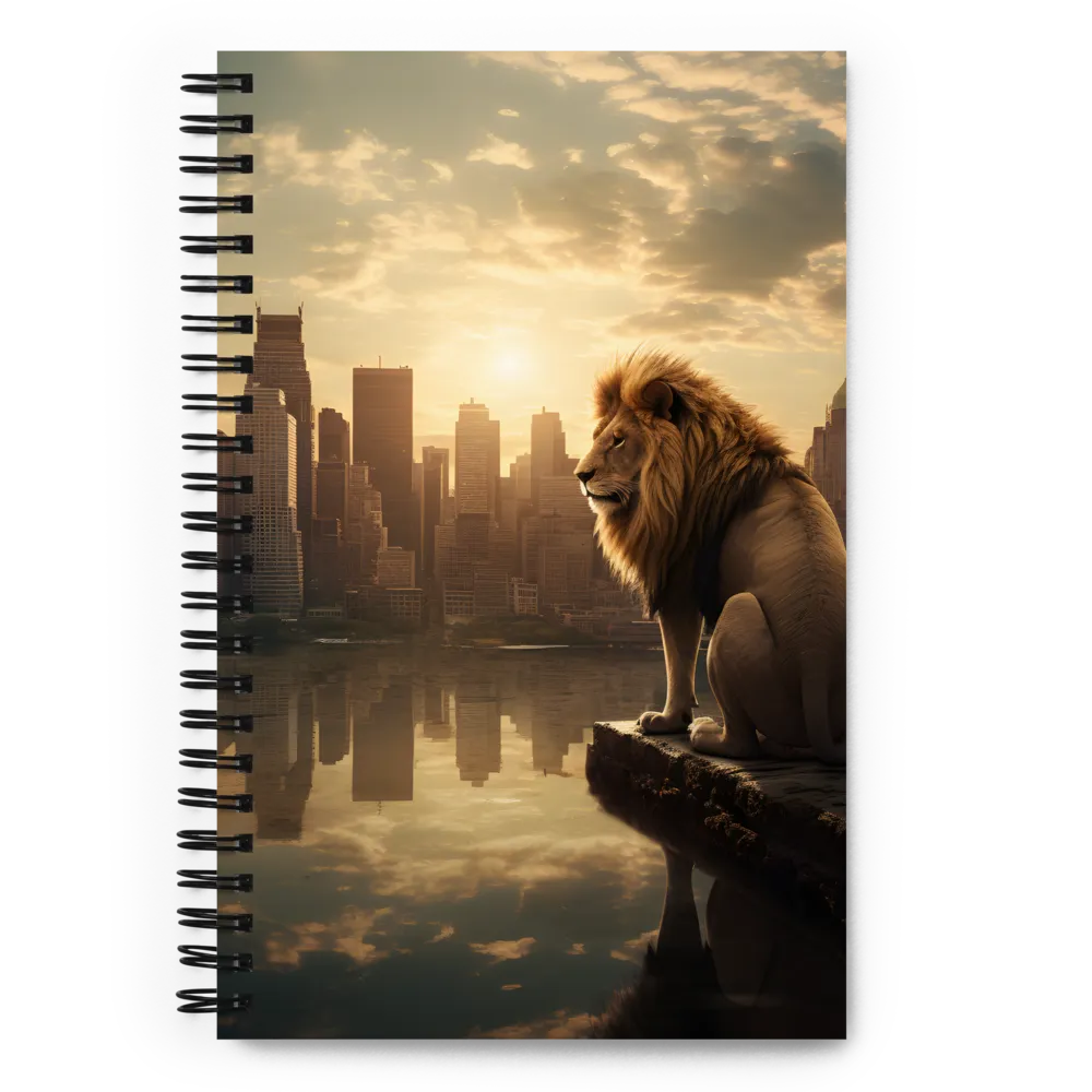 The Lion's Gaze Over the Urban Symphony | Spiral Notebook