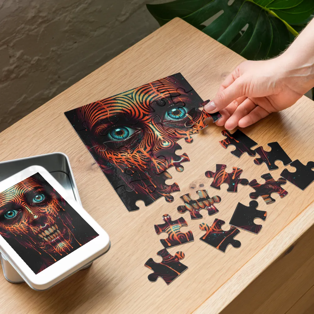 Neon Ritual Face 
 Jigsaw Puzzle in Tin Box