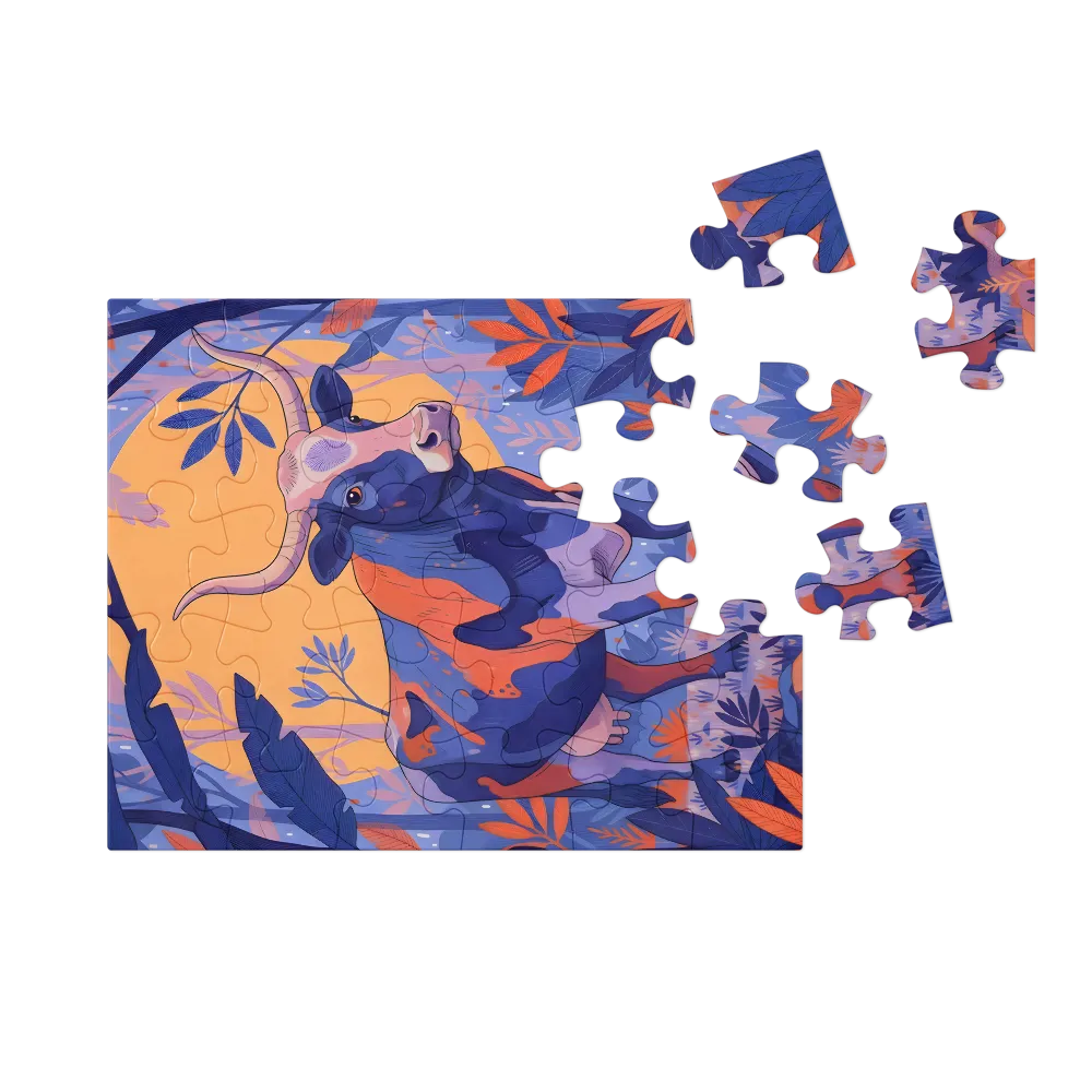 Moonlit Cow 
 Jigsaw Puzzle in Tin Box