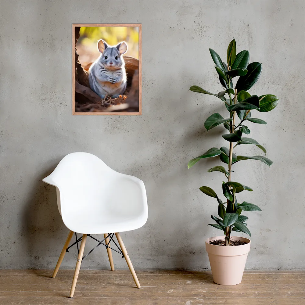 Gentle Whispers of Nature: The Chinchilla | Poster with Red oak Frame | 18″×24″